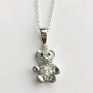 NEW Sterling silver cz teddy bear pendant necklace